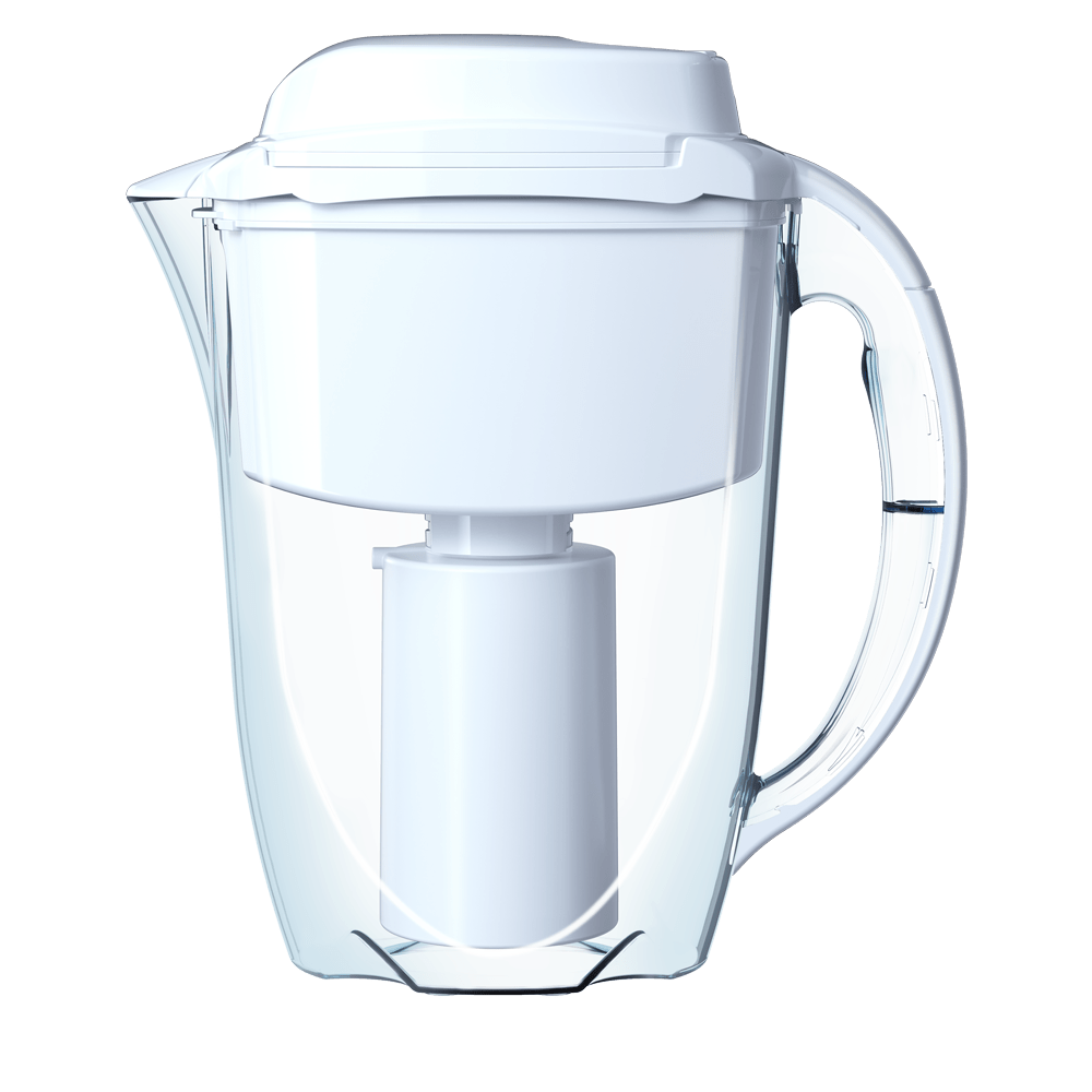White Aquaphor J. SHMIDT 500 pitcher with its upper electronics module and JS 500 cartridge installed