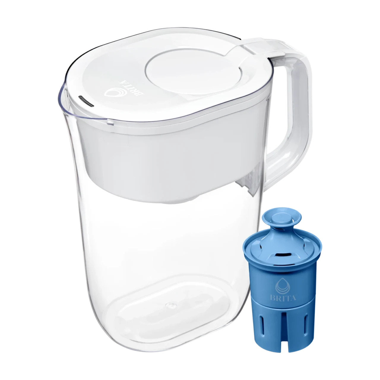 White Brita Tahoe 10-cup pitcher with the blue Elite filter shown beside it