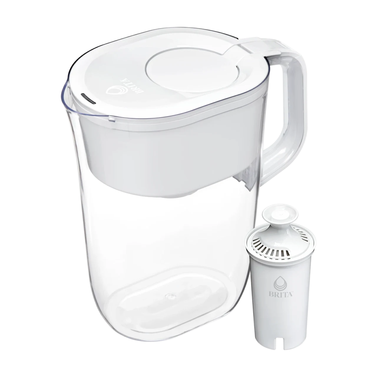White Brita Tahoe 10-cup pitcher with the white Original filter shown beside it