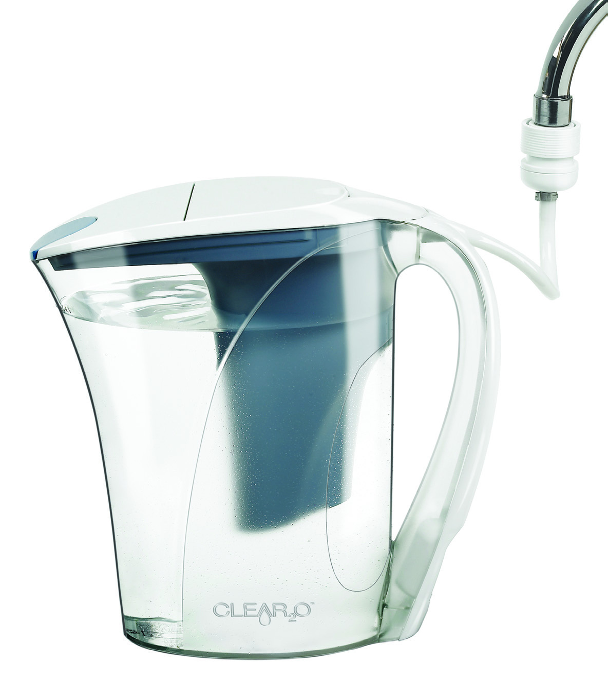 CLEAR2O CWS100AW transparent faucet-pressure water pitcher with a quick-connect hose, shown in the maker’s 2015 catalog rendering.
