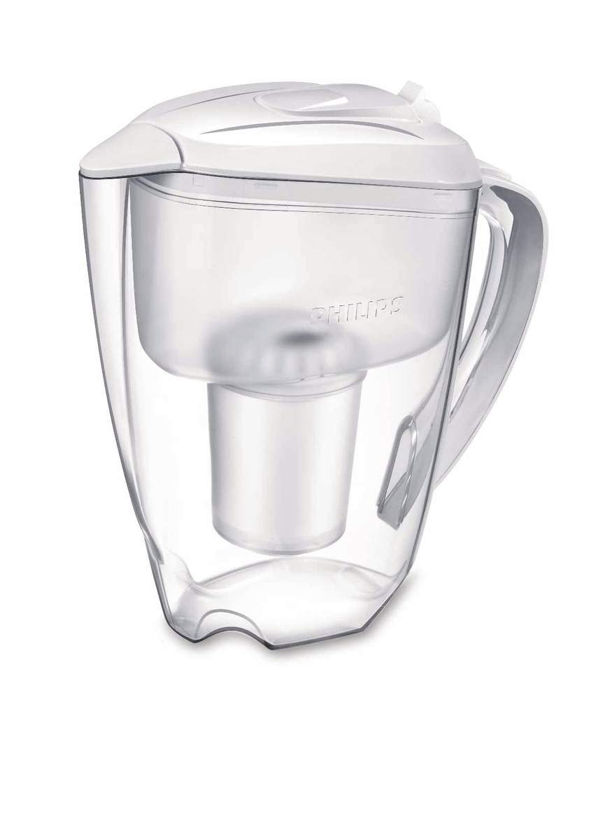 Clear Philips AWP2900/11 pour-through water-filter pitcher with its cartridge shown in the reservoir