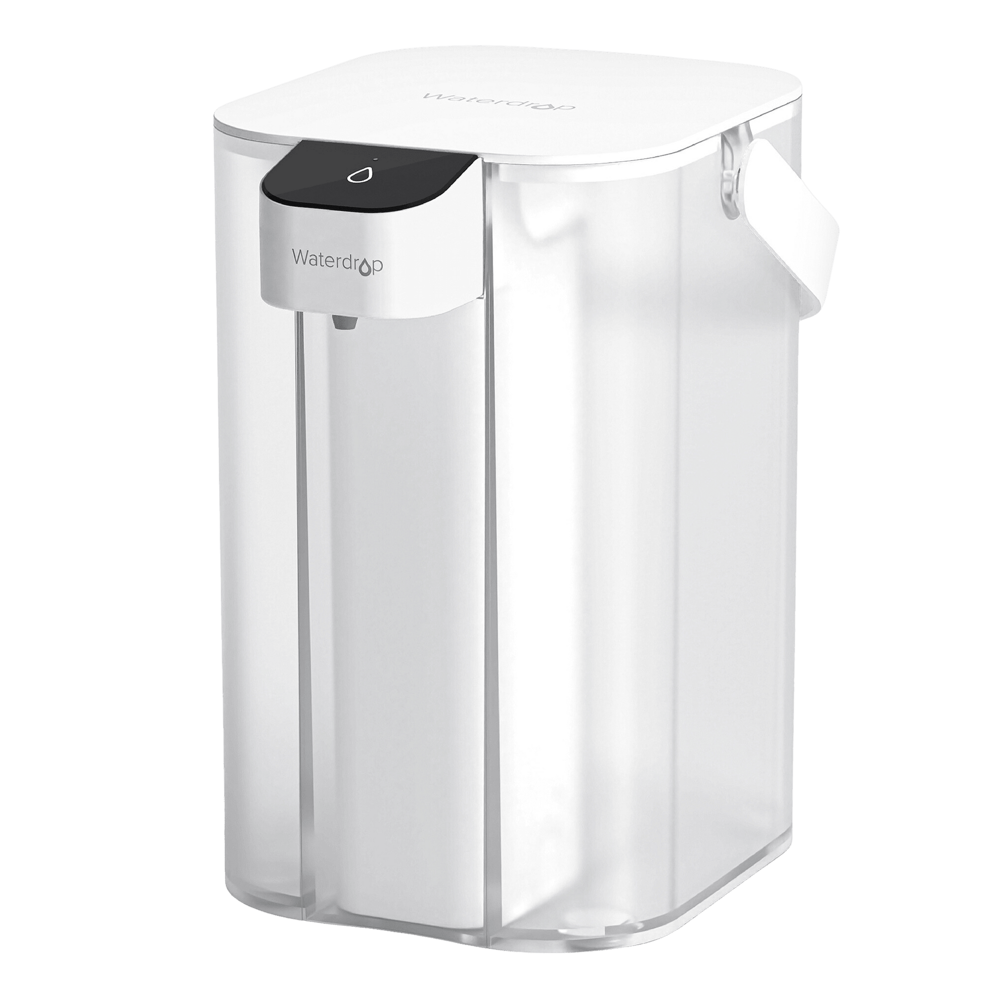 White Waterdrop ED01A electric water pitcher with clear tank, white handle and pump head