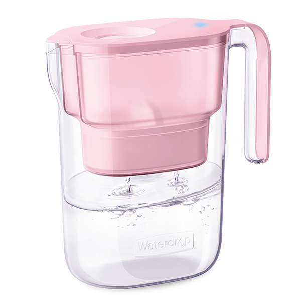 Waterdrop Elfin PT-05 pink five-cup pitcher with pink lid and handle; official studio rendering.