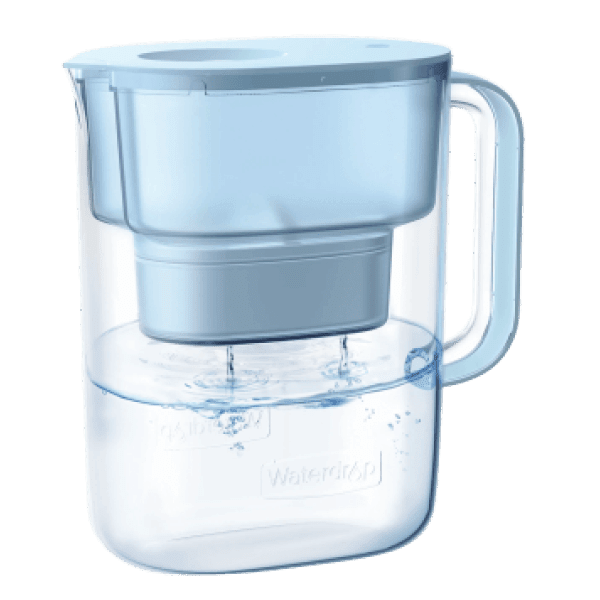 Waterdrop Lucid PT-07 SkyBlue 10-cup pitcher with ergonomic plastic handle; official studio rendering.